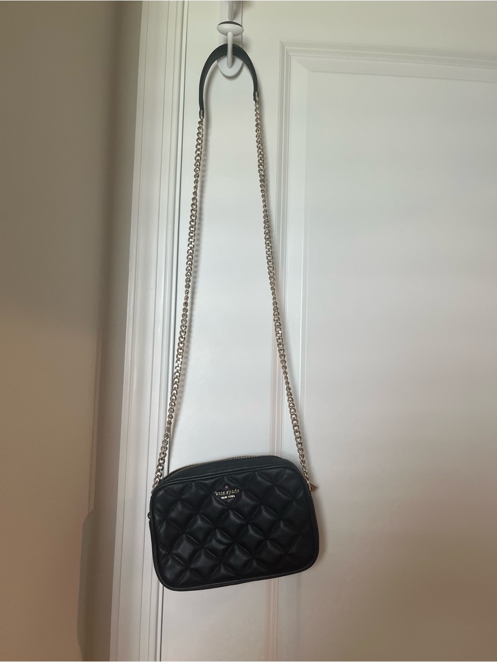 Kate Spade Black Quilted Crossbody Bag with Chain Strap